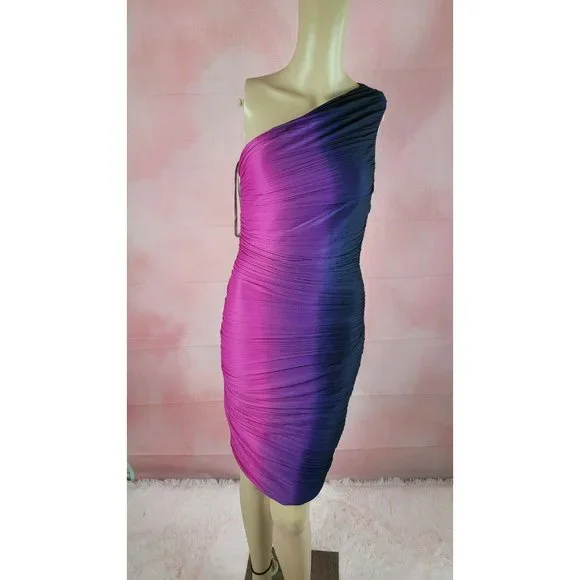 Halston Heritage | Dresses | New Halston Heritage Dress Ombre One Shoulder  Knee Length Wdefect | Poshmark